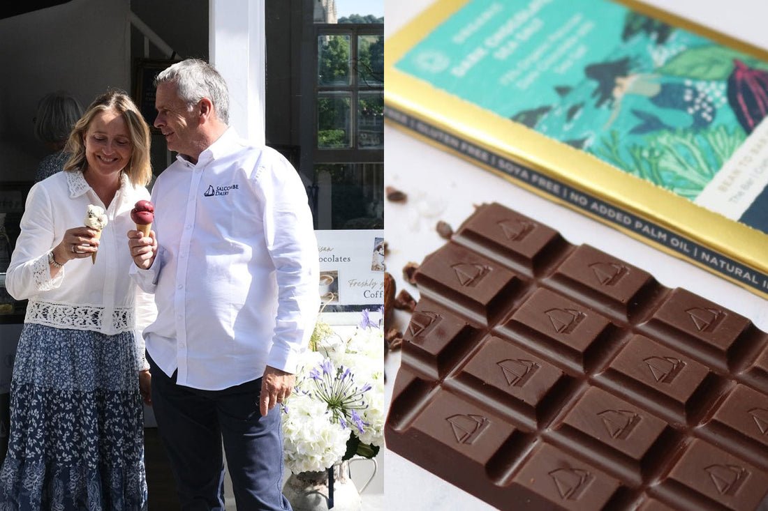 Salcombe Dairy founders with their bean-to-bar chocolate — award-winning independent dairy from Devon at Söstter