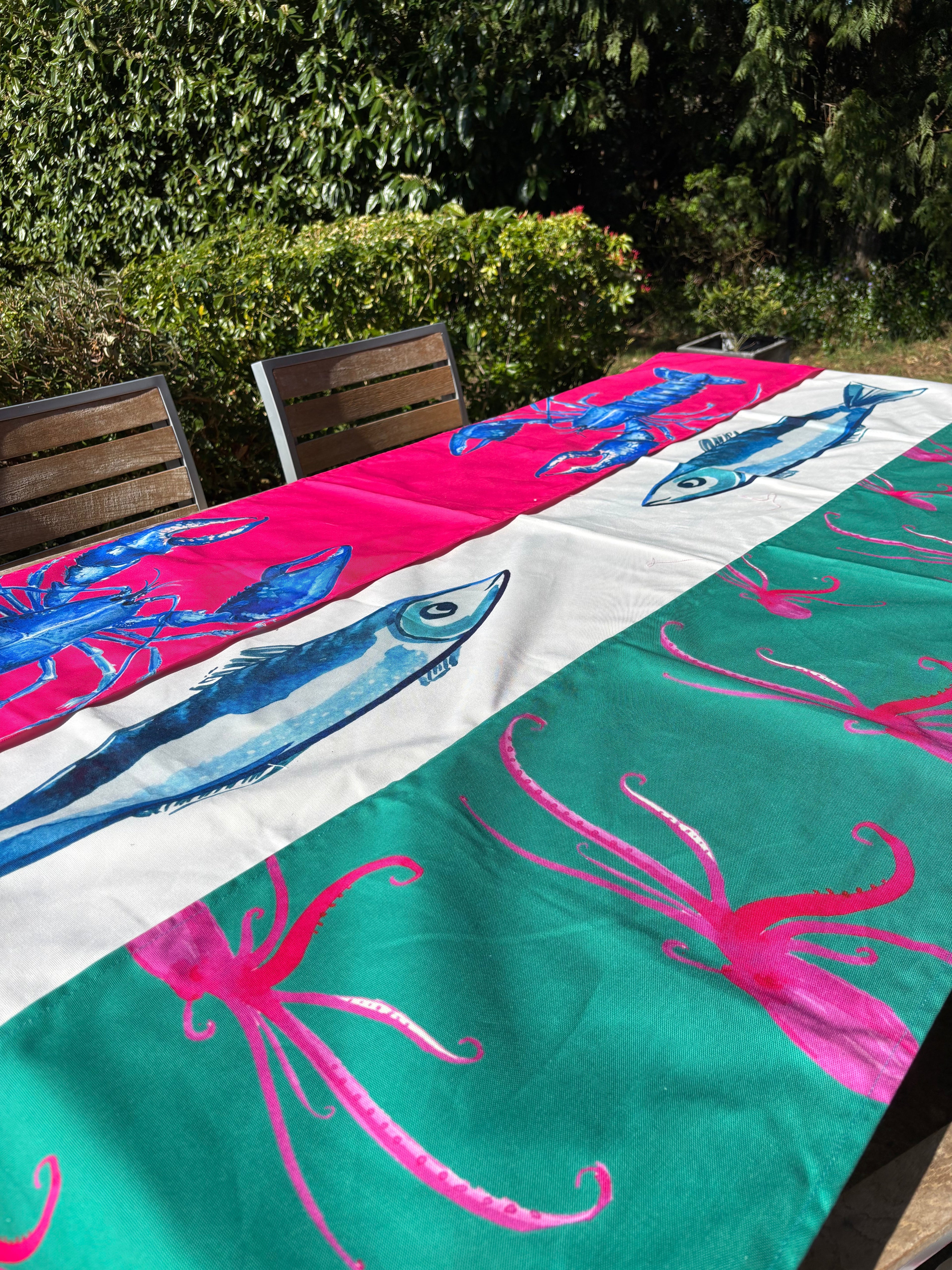 Indigo Prawn hand-painted British homewares, tea towels, trays, cards and wrapping paper by artist Alex Kelley with Asia and seaside-inspired designs at Sostter