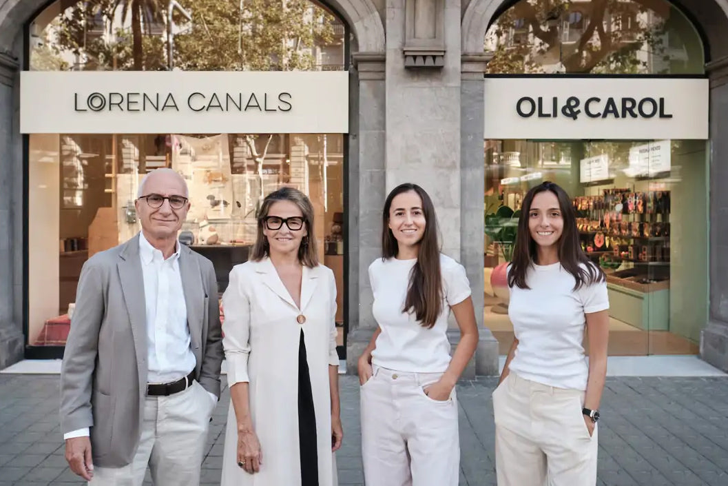 "Lorena Canals founders outside their first flagship store on Diagonal, Barcelona — shared with Oli&Carol