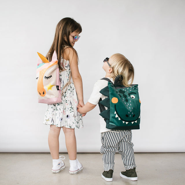 Muni hand-painted velvet children's backpacks designed by Monika Vasiliauskienė in Vilnius, Lithuania - bunny, badger, squirrel and forest animals at Sostter