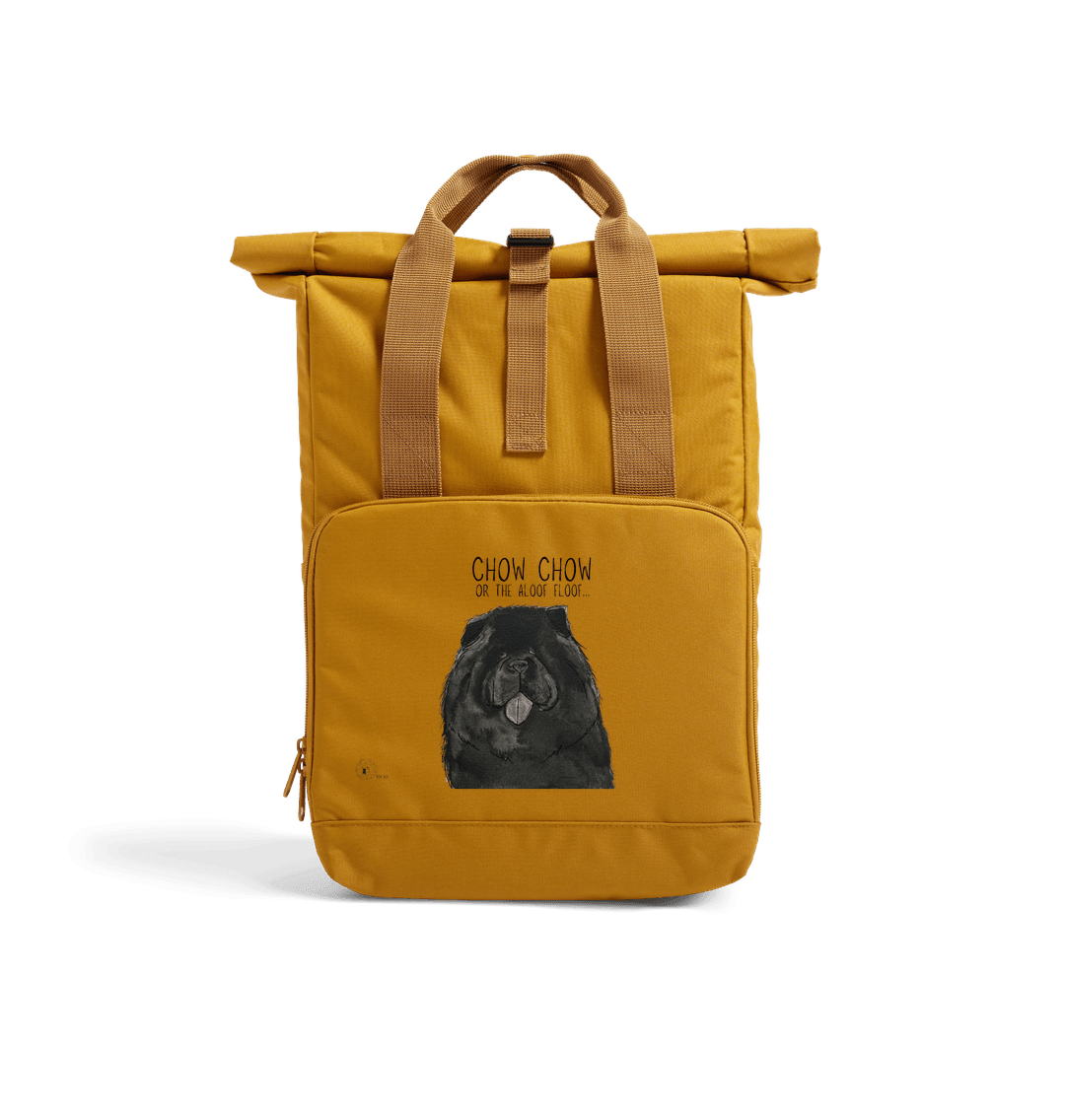 Black Chow Chow Aloof Floof Roll Top Backpack