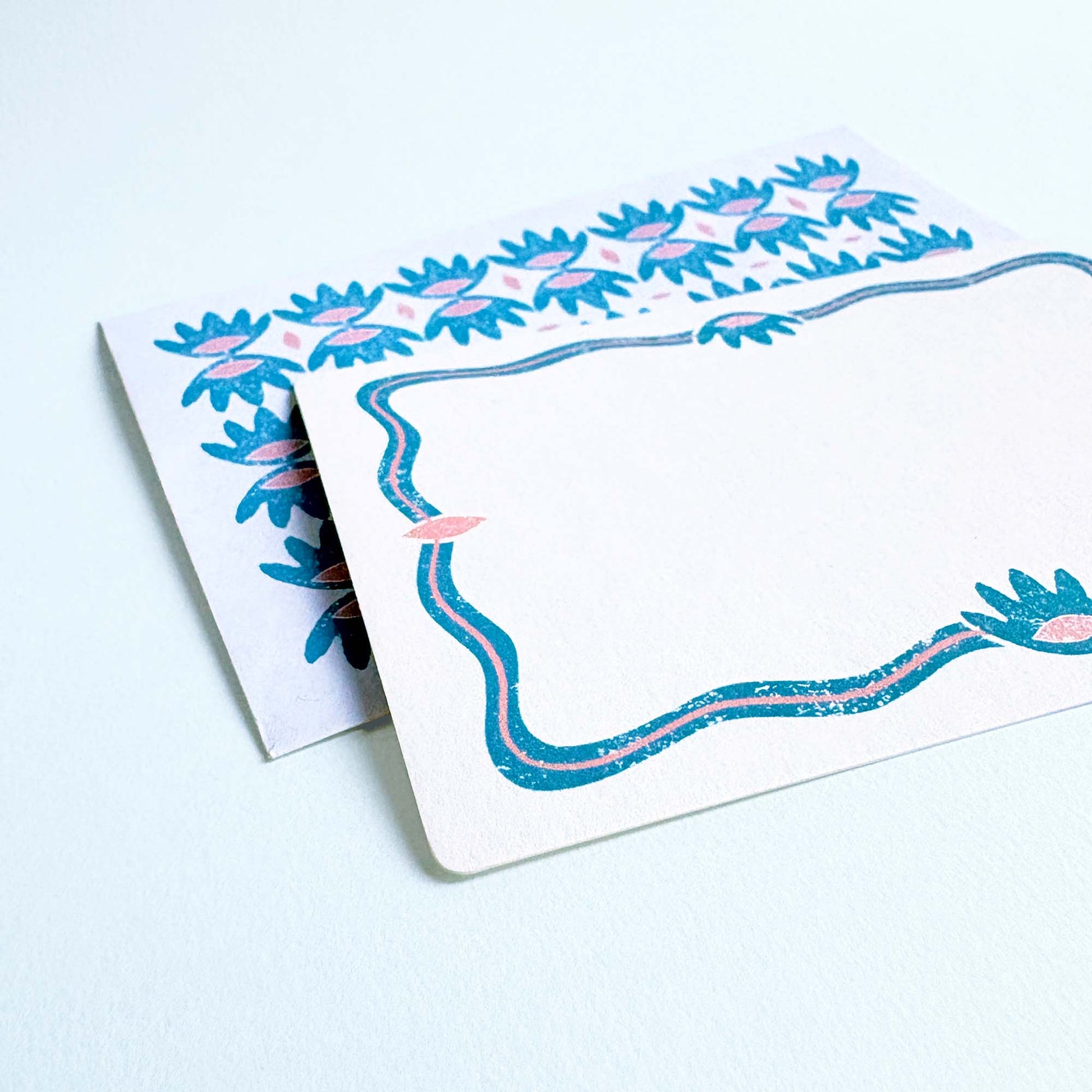 Set of 12 Notecards and Envelopes in Blue and Pink