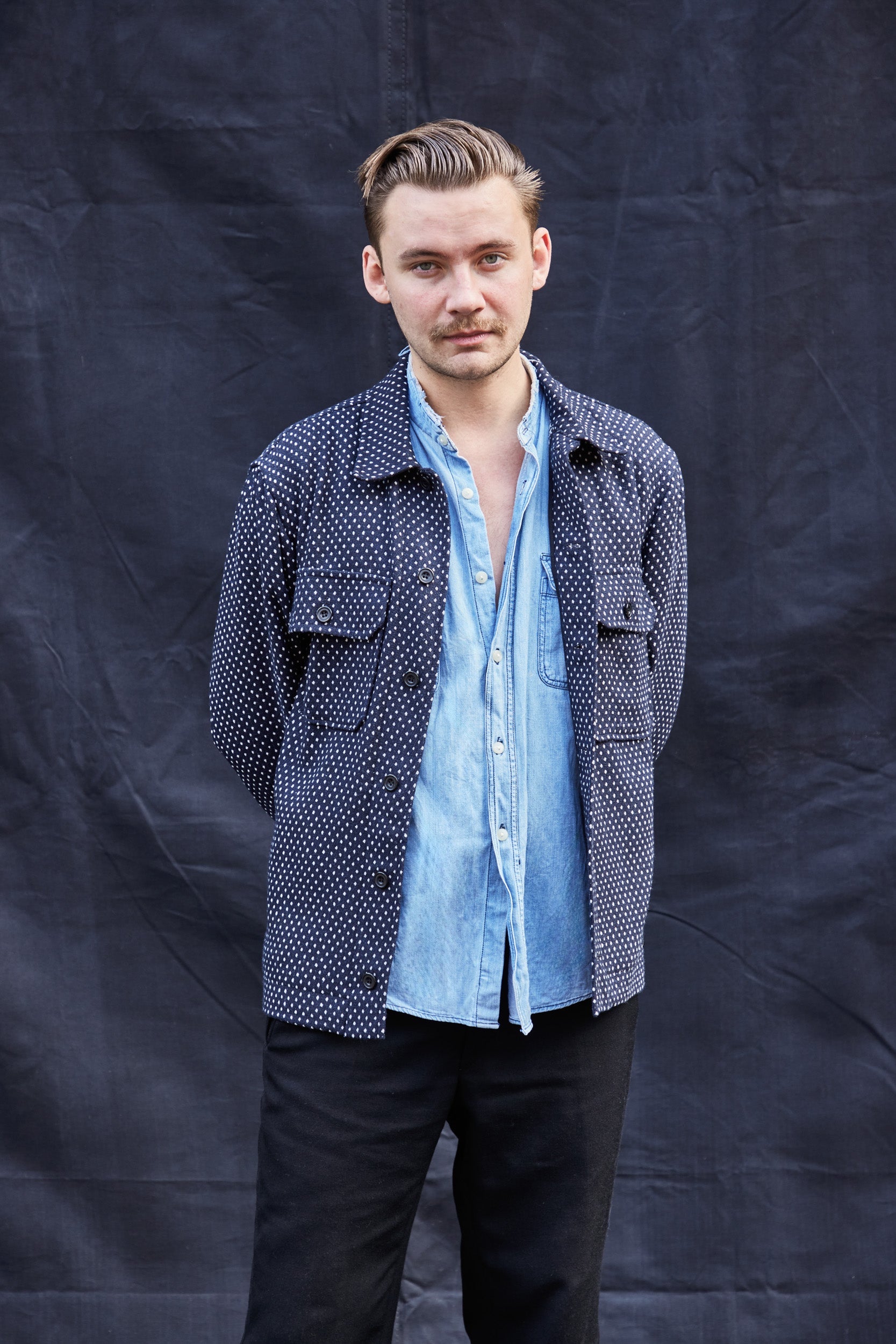 Navy Wool Workshirt with Dot Detail