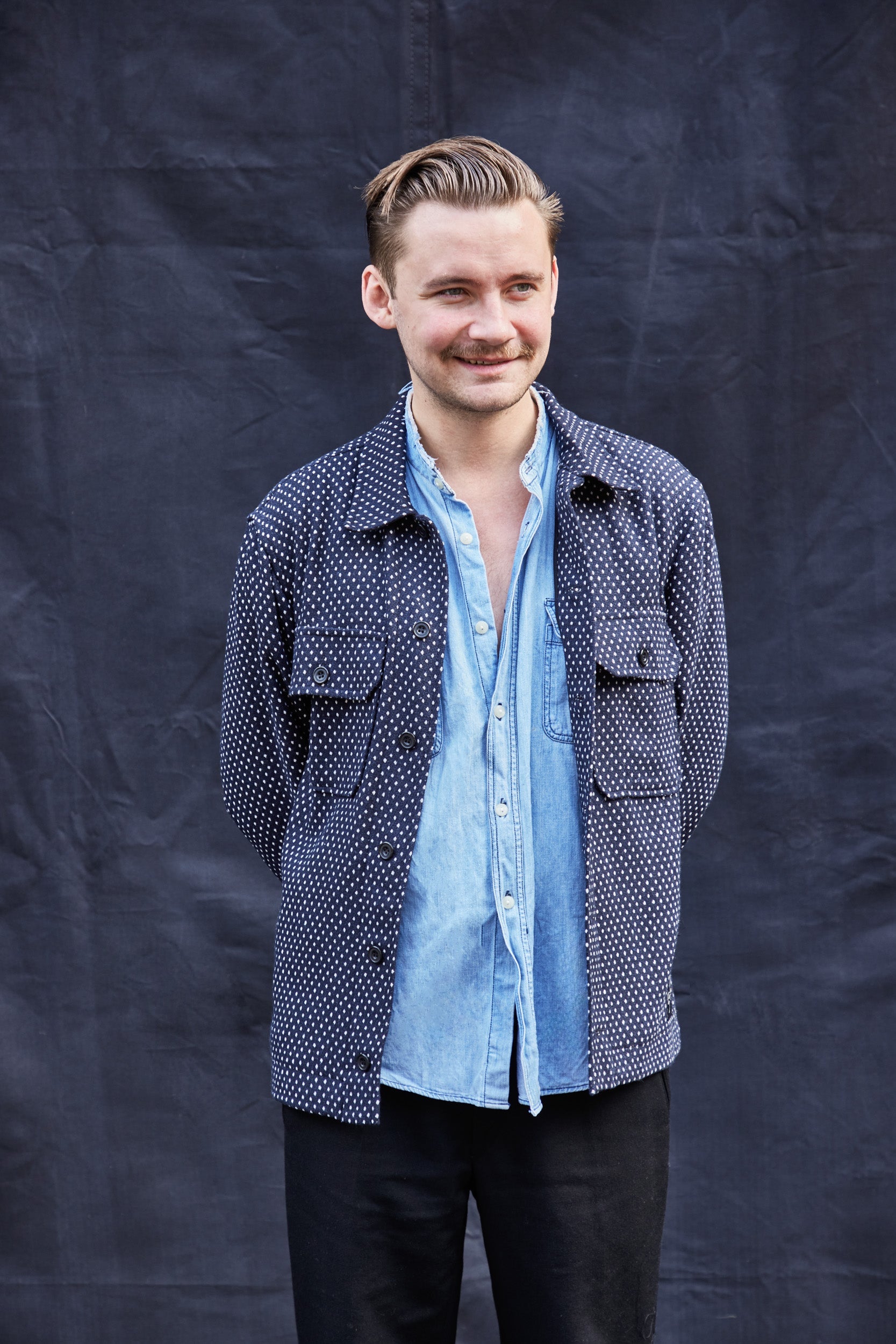 Navy Wool Workshirt with Dot Detail