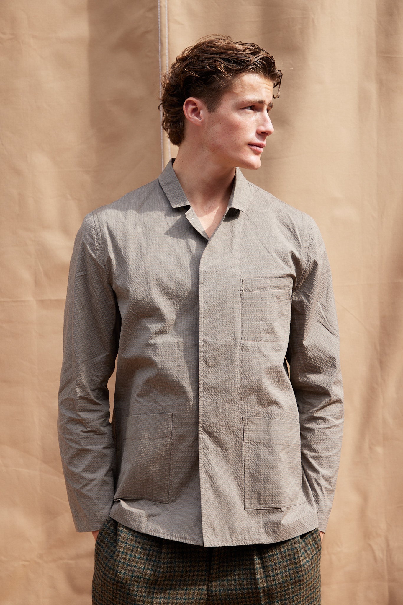Textured Shirt Jacket in Natural
