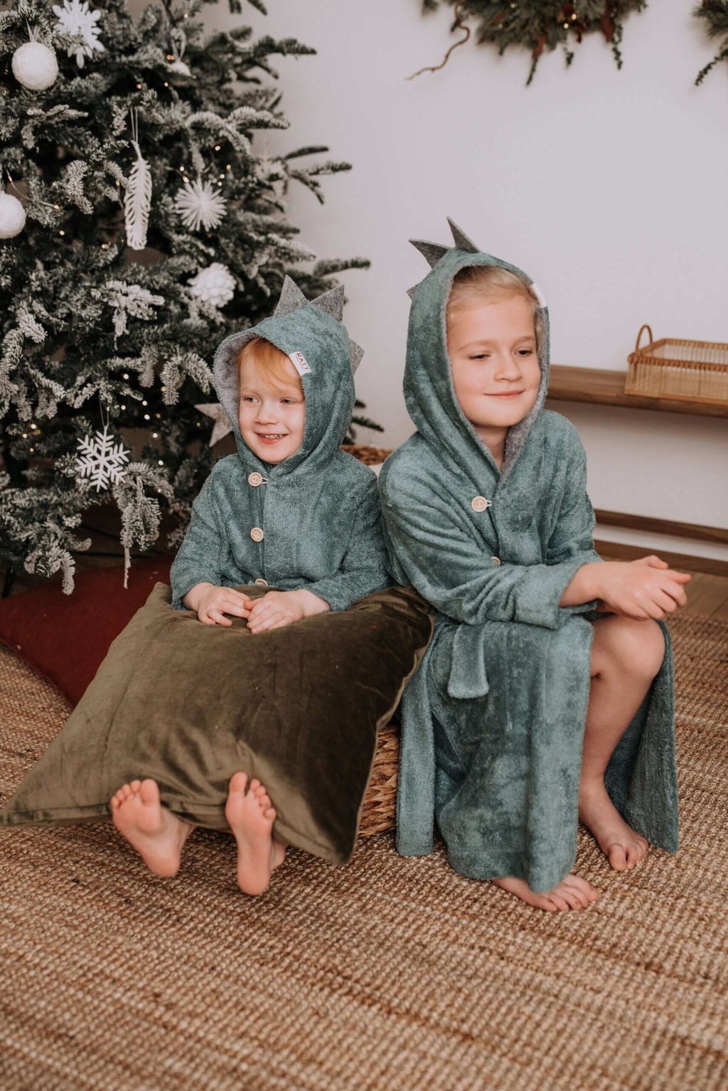bold dinosaur bamboo terry bathrobe for toddlers with hood and pockets