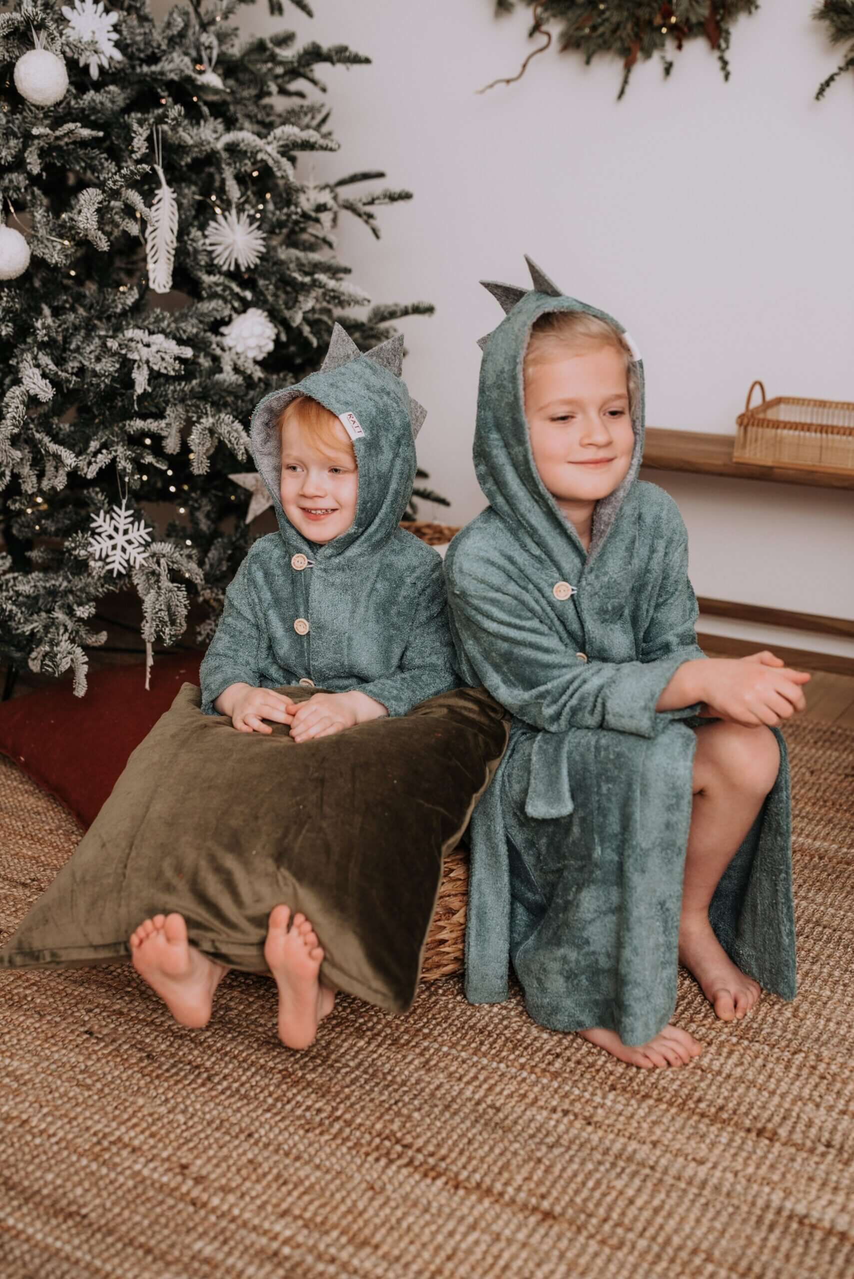 bold dinosaur bamboo terry bathrobe for toddlers with hood and pockets