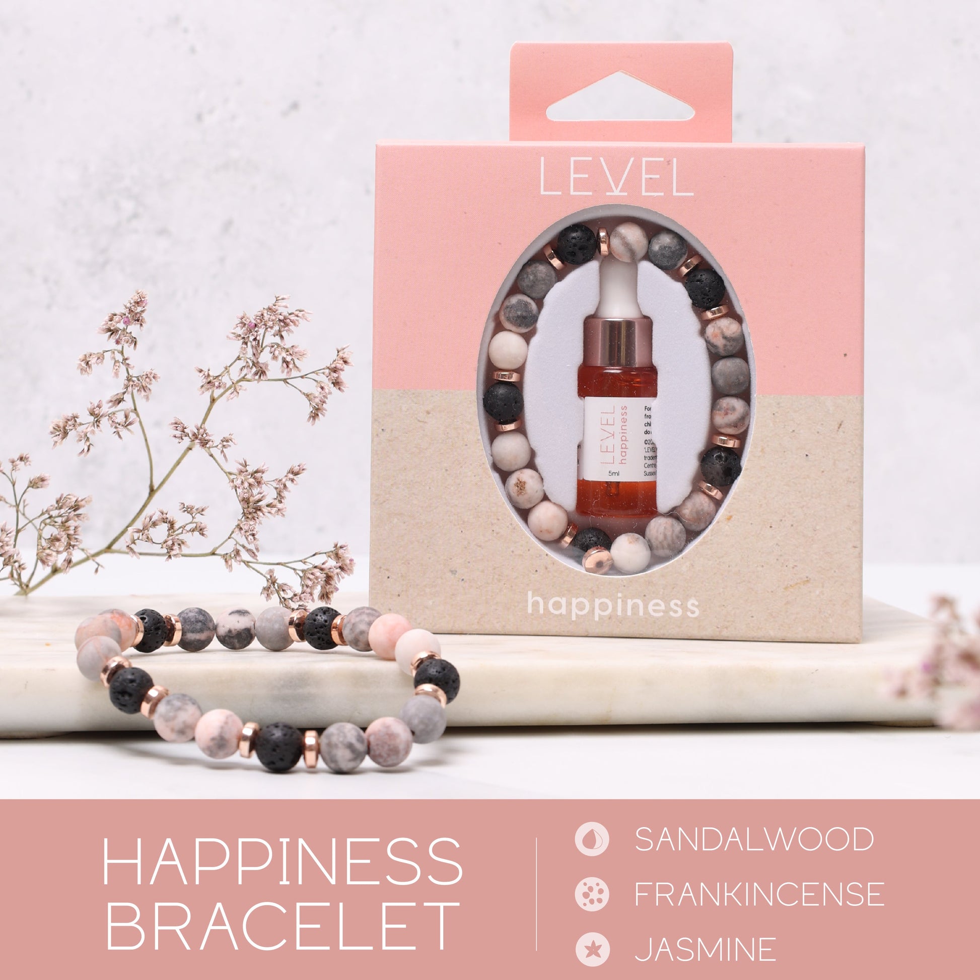 Lava Bead Aromatherapy Bracelet Set Centre and Happiness