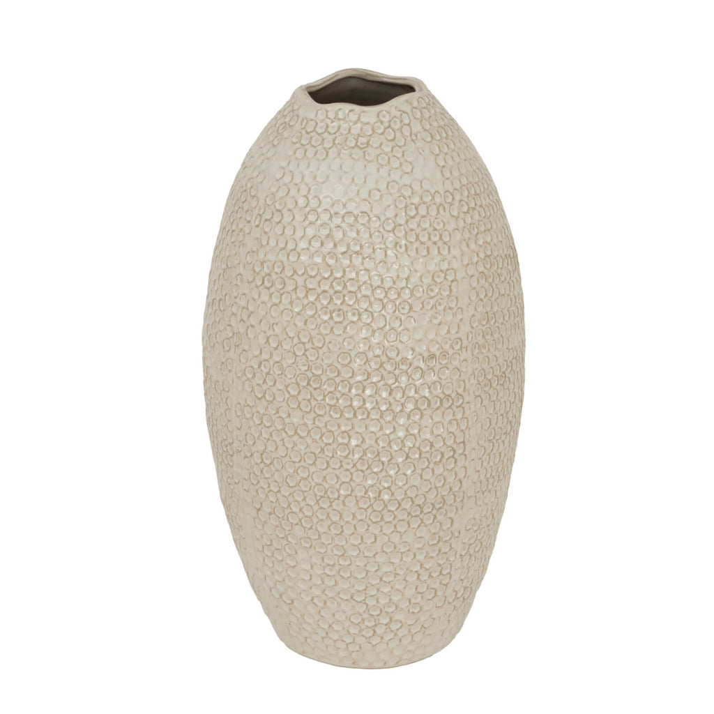Zaffera Olpe ceramic vase in pure white, fluid silhouette, hand-finished statement piece for modern interiors by Sostter at brixbailey.com