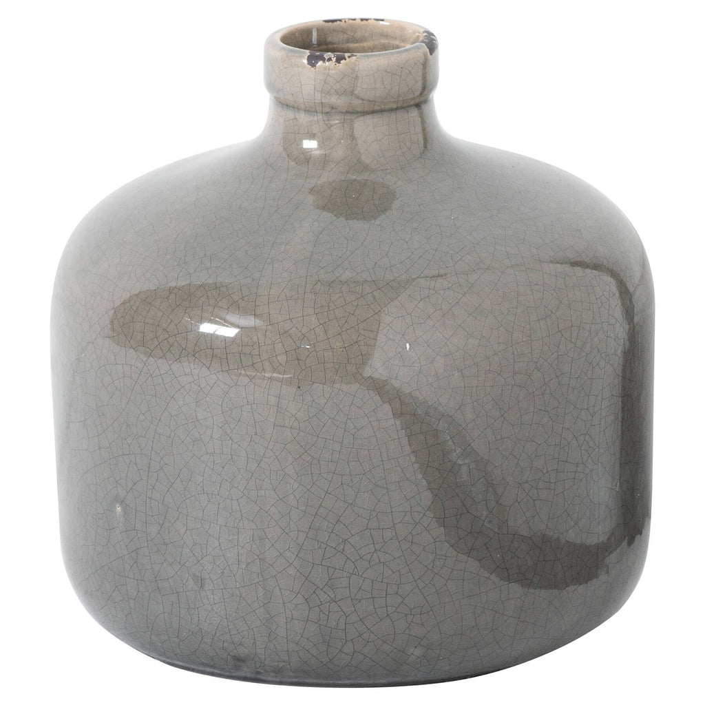 Handcrafted grey ceramic vase with distressed finish, artisanal symmetrical design, perfect for modern or traditional decor. by sostter at brixbailey.com