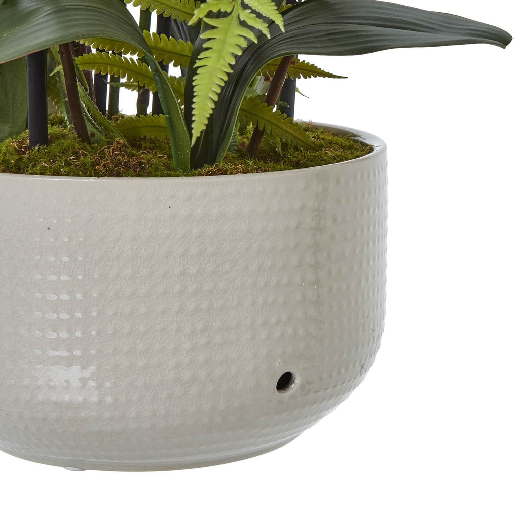 Large white faux orchid in ceramic pot with realistic phalaenopsis blooms and green foliage, 76cm tall by Sostter at brixbailey.com