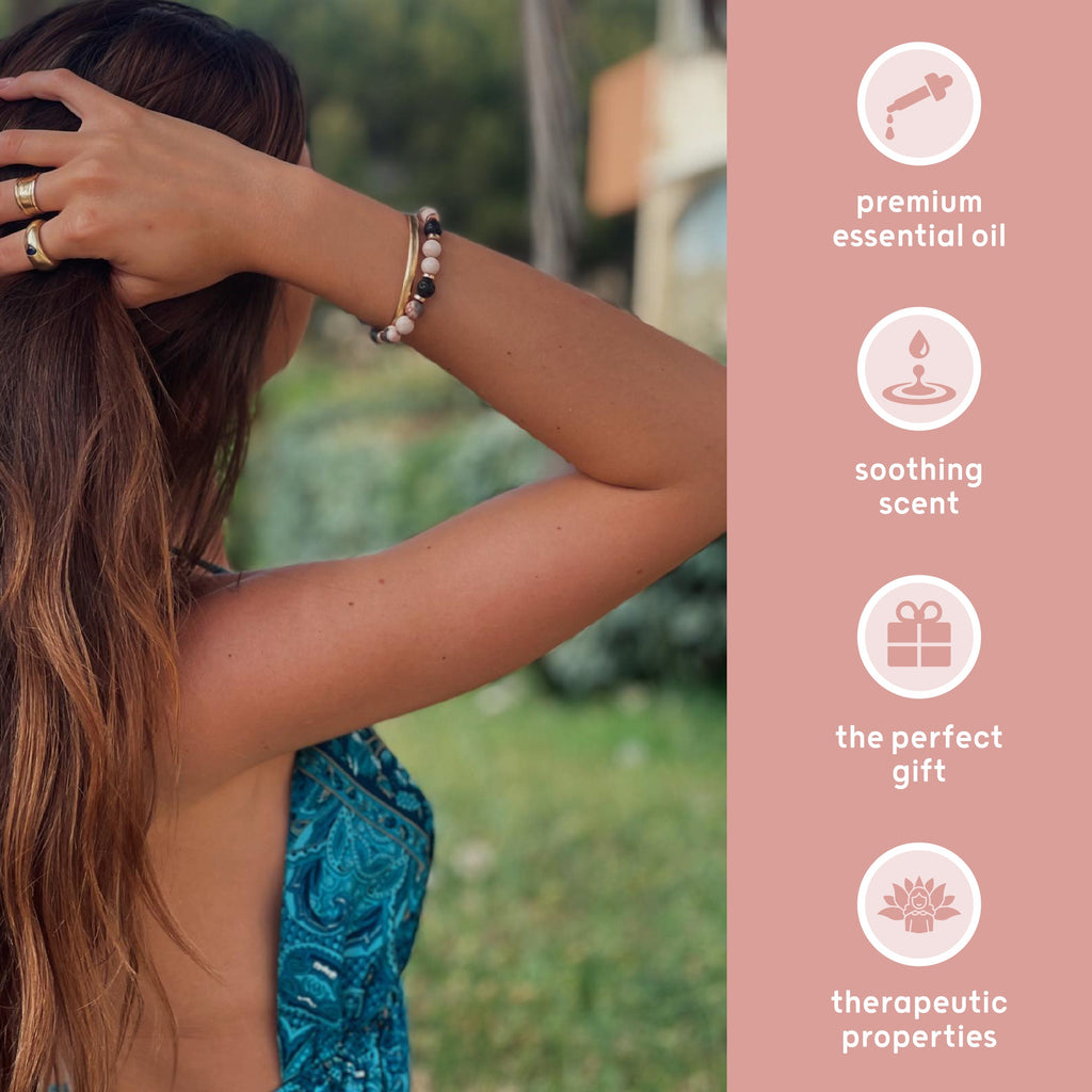 Lava Bead Aromatherapy Bracelet Set Centre and Happiness