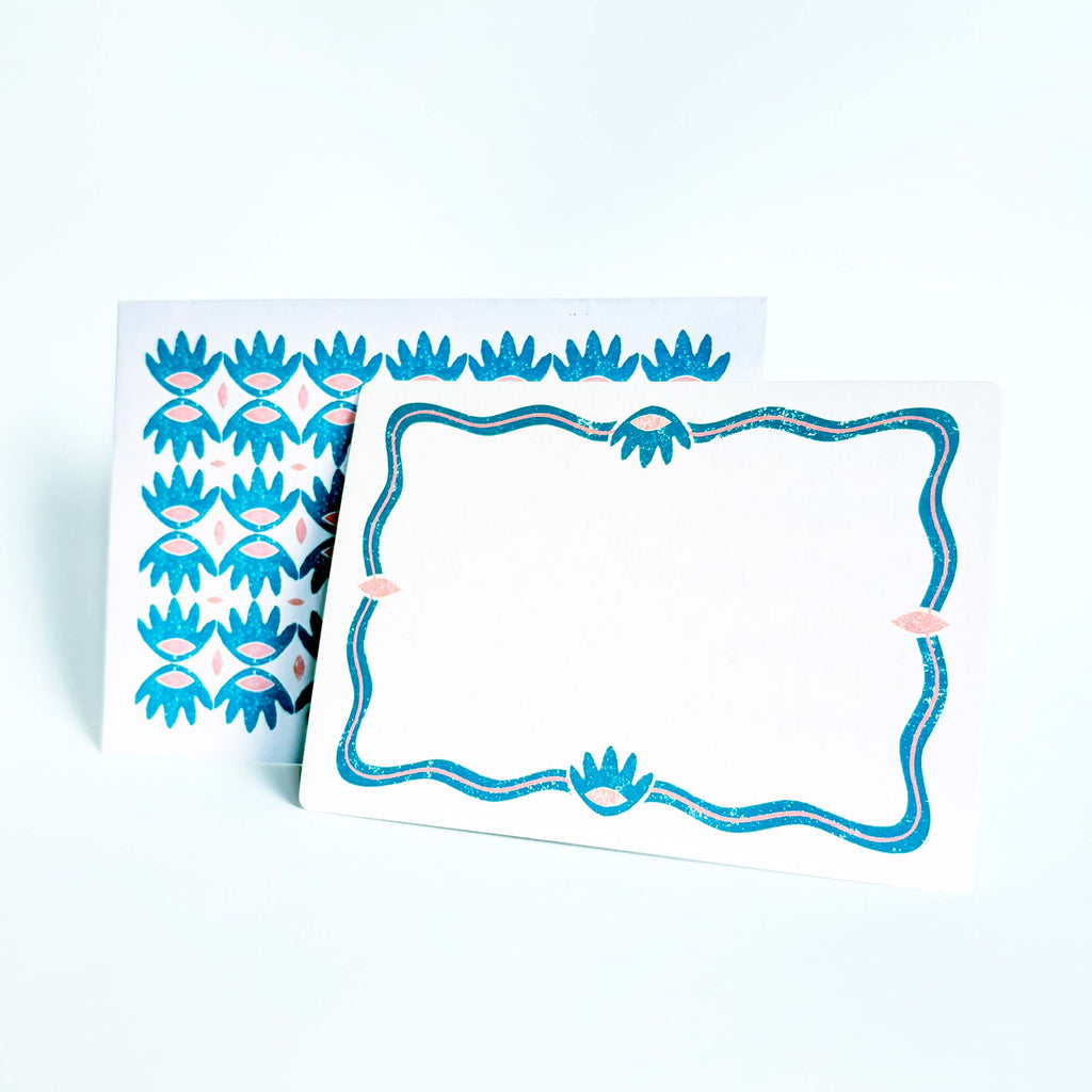 Set of 12 Notecards and Envelopes in Blue and Pink