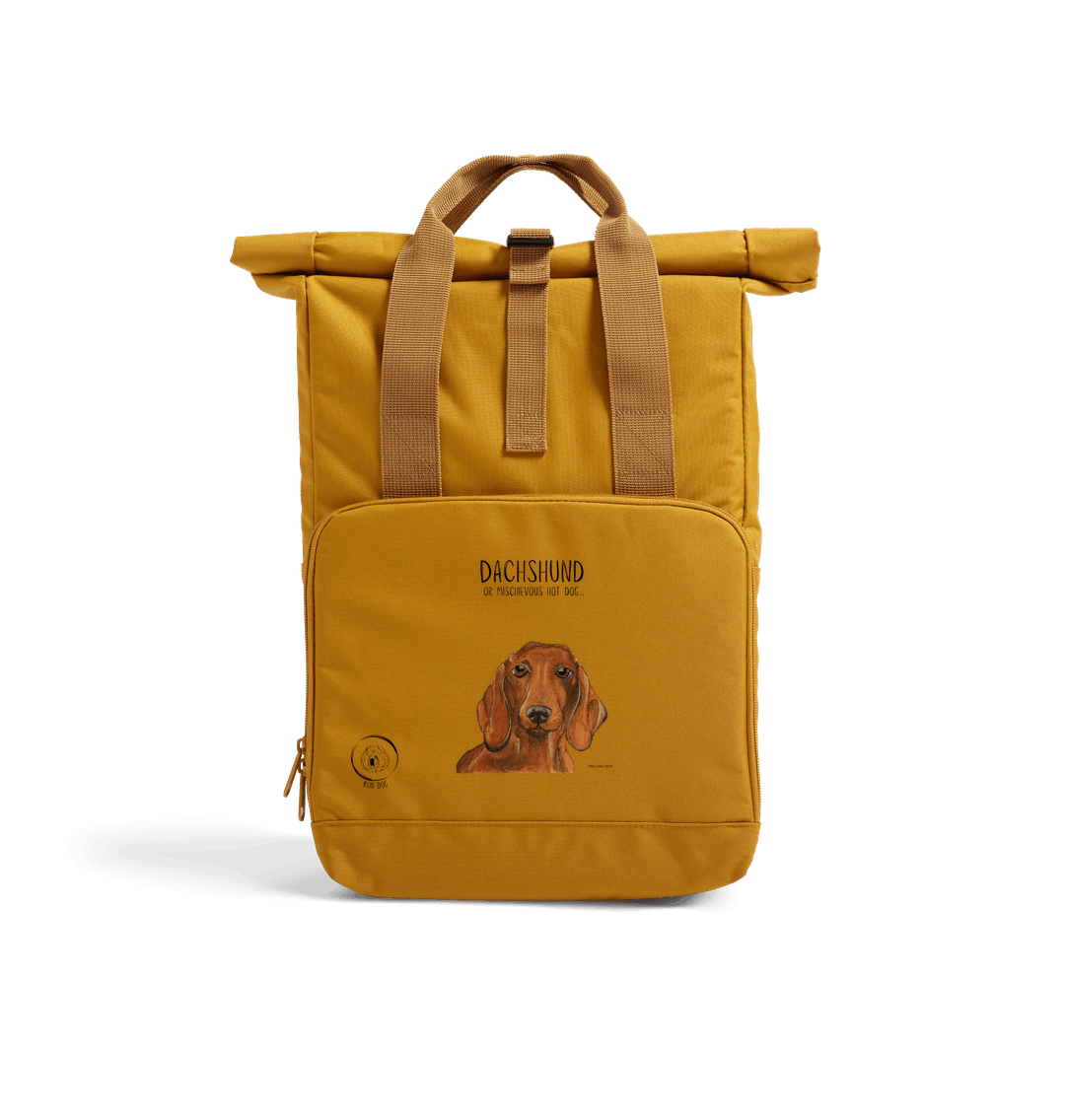 Dachshund Roll Top Backpack Small Dog Big Adventure