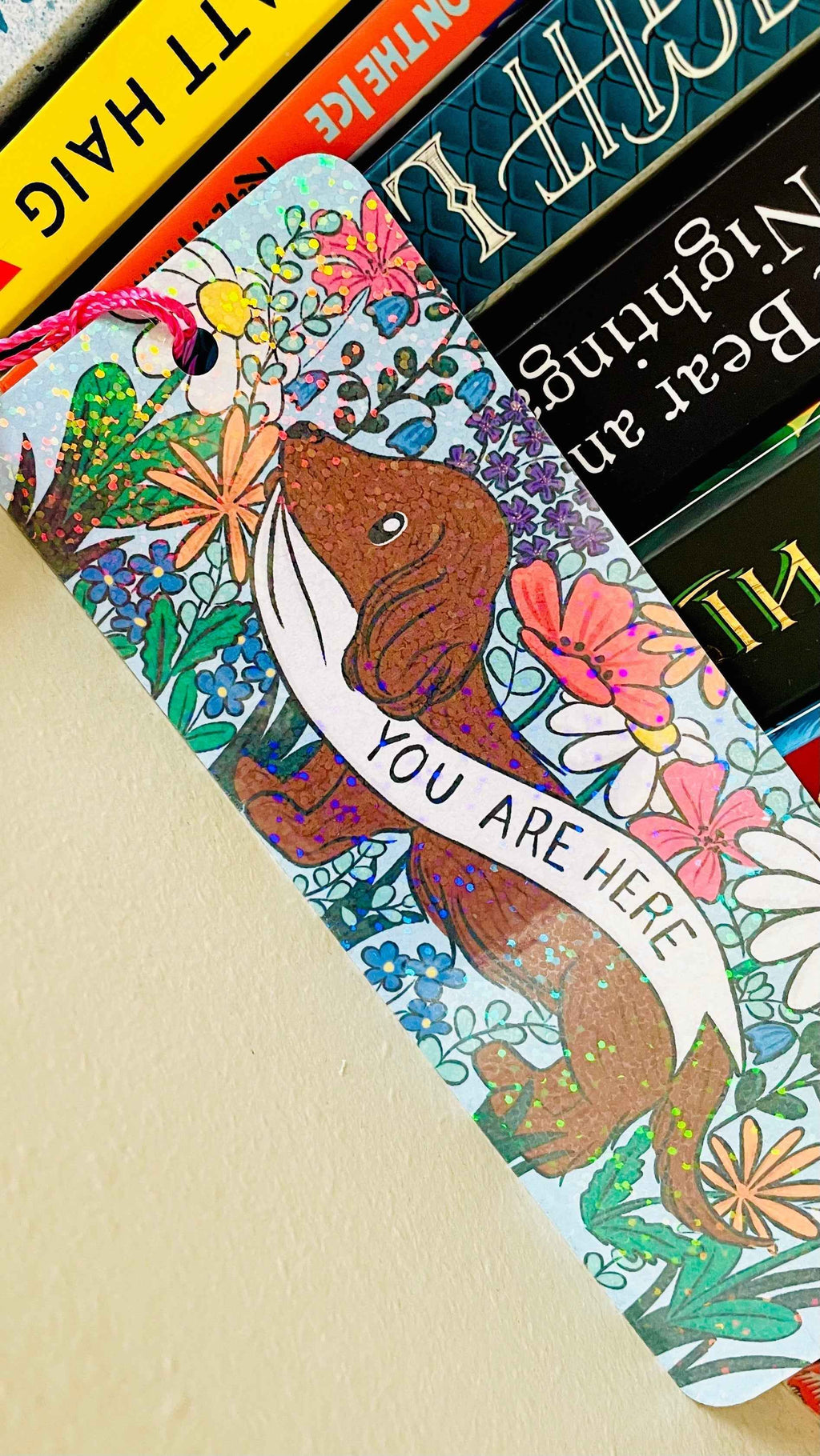 Cute Dachshund Holographic Bookmark with Tassel