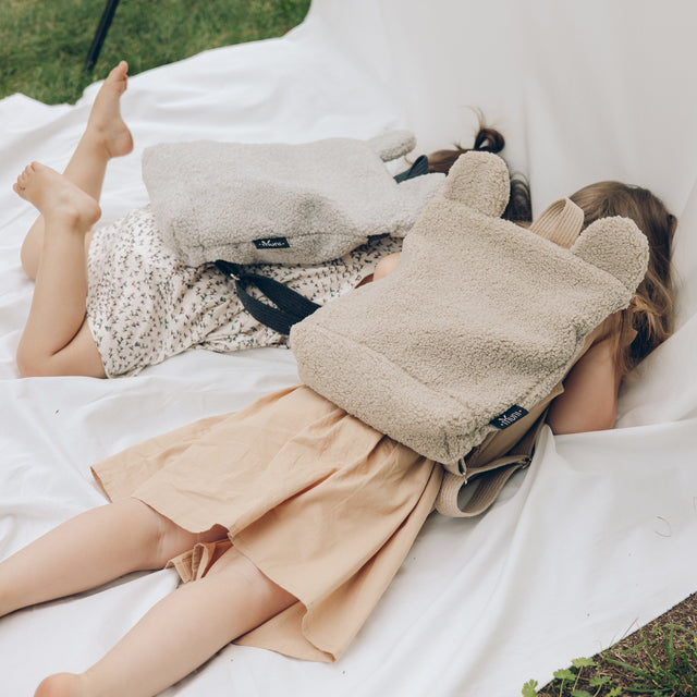 Beige Teddy Backpack – Eco-Friendly & Comfortable for Kids by Muni at www.brixbailey.com