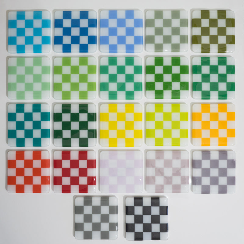 10cm Chequered Soft White Fused Glass Coaster