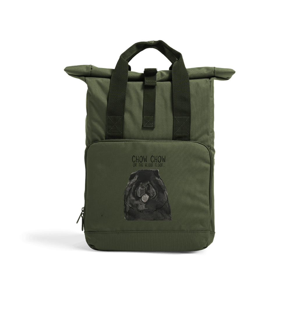 Black Chow Chow Aloof Floof Roll Top Backpack