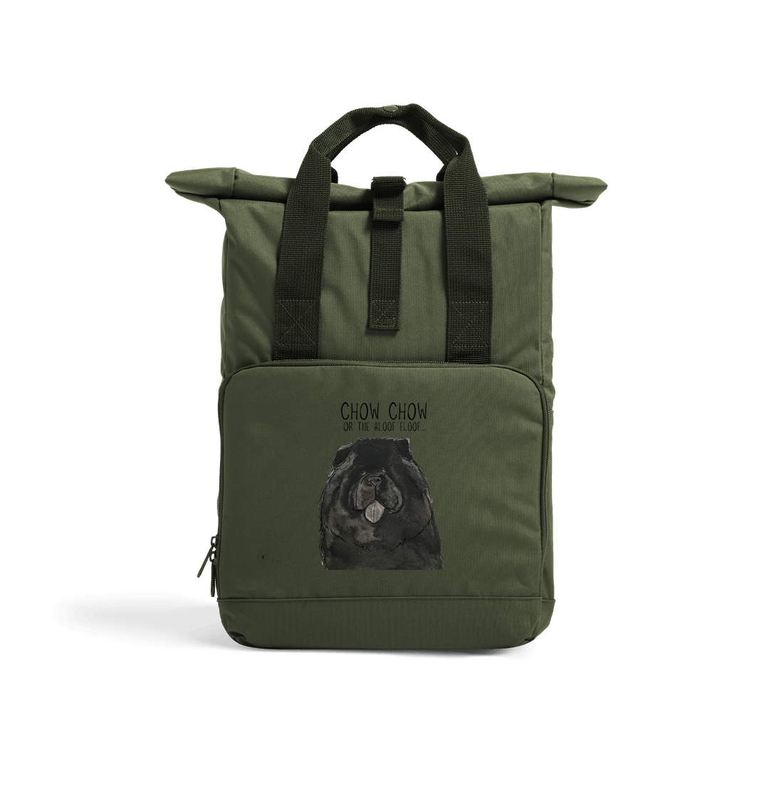 Black Chow Chow Aloof Floof Roll Top Backpack