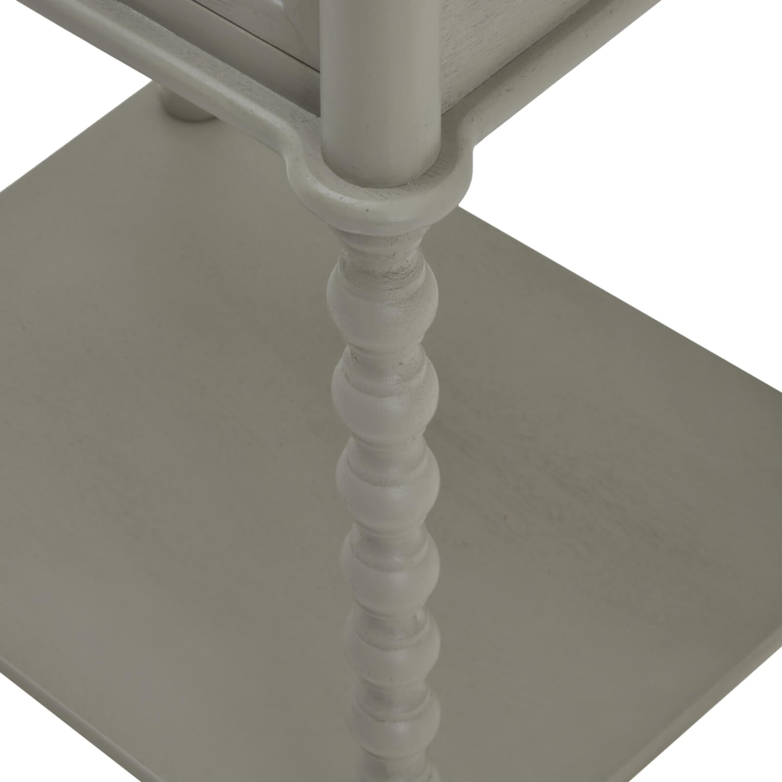 Minimalist Camden side table in grey with sleek drawer, solid wood construction, perfect for modern or classic decor by sostter at brixbailey.com