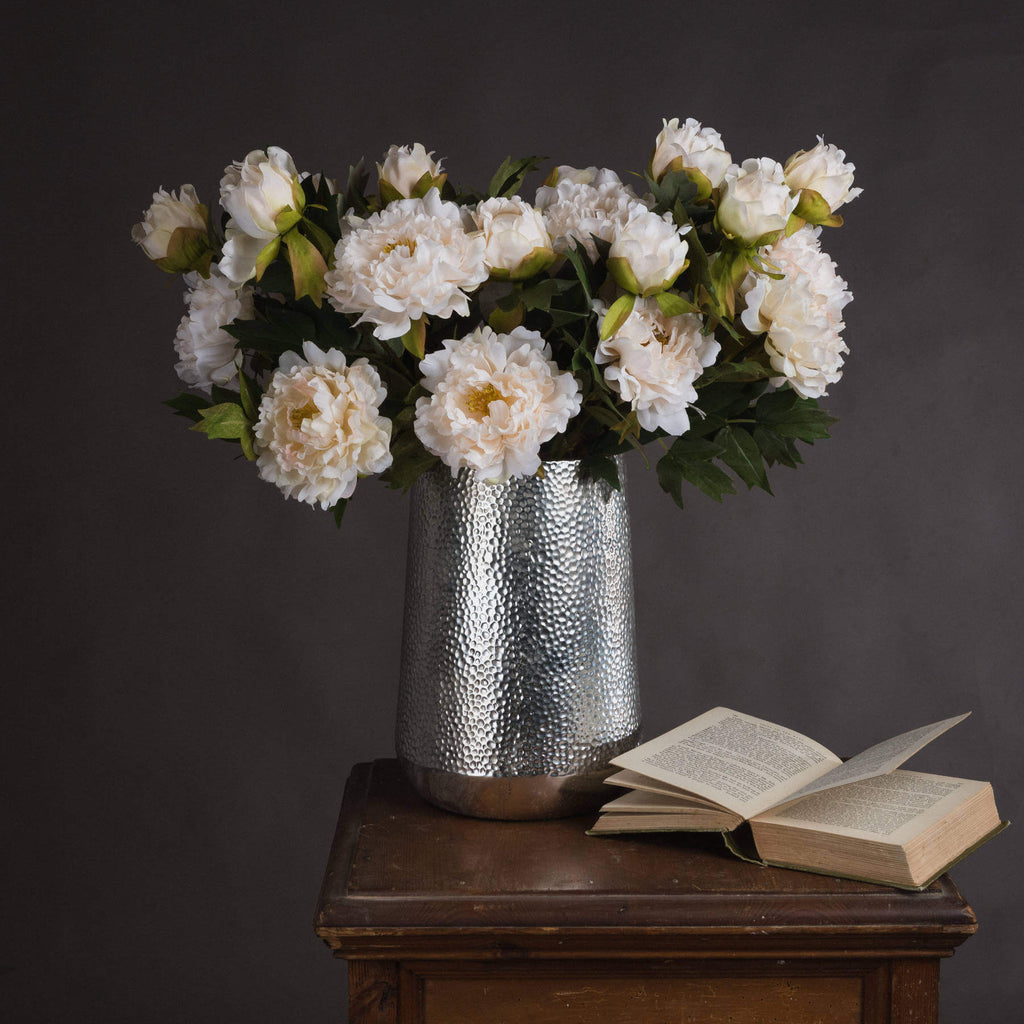 Lifelike white artificial peony flower, high-quality plastic, elegant home decor accent for tabletops or shelves (124 chars) by Sostter at brixbailey.com