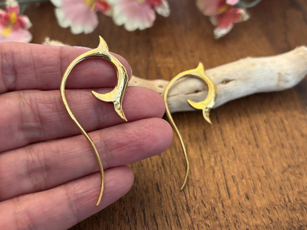 Aqua Curve Earrings Minimal Brass Fishtail Ocean Inspired Boho Jewellery