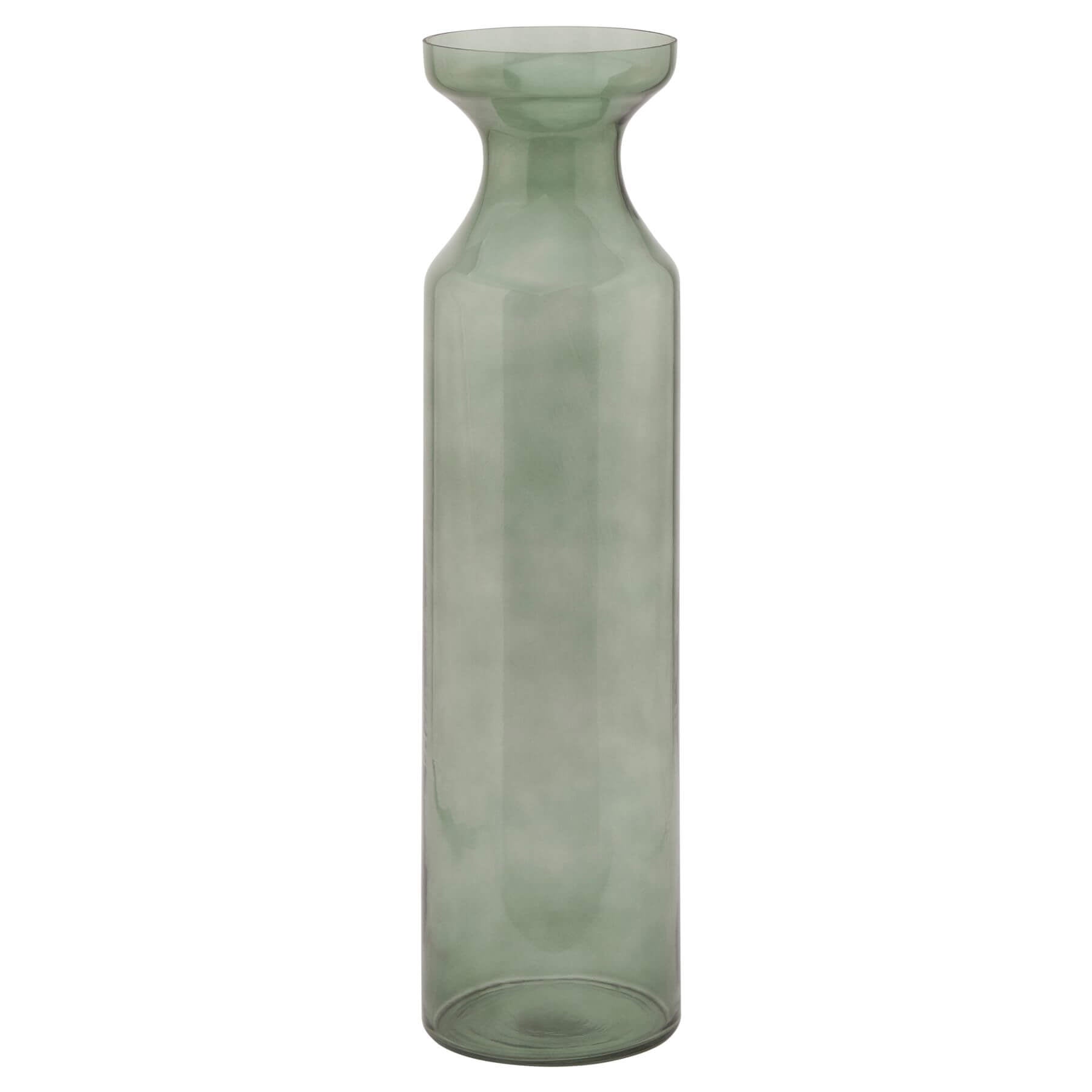 Smoked sage fluted glass vase with vertical ribbing, 60cm tall, casting mesmerizing light patterns in modern interiors. by RoomLondon at brixbailey.com