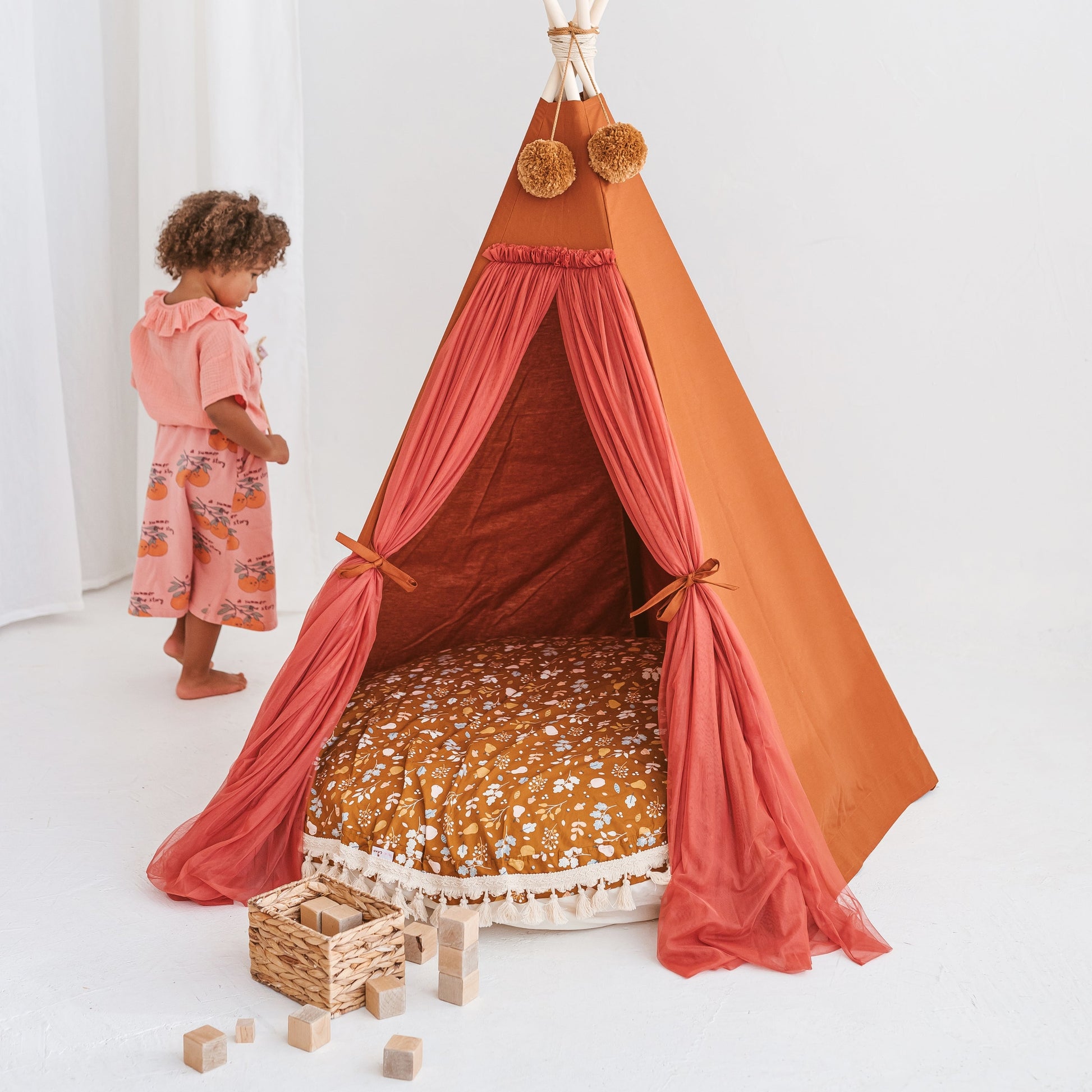Kids Floor Cushion Seating Pouffe in Plant Pattern