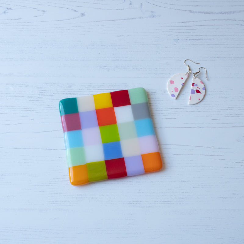 Chequered Quilted Glass Coaster 10cm Bullseye