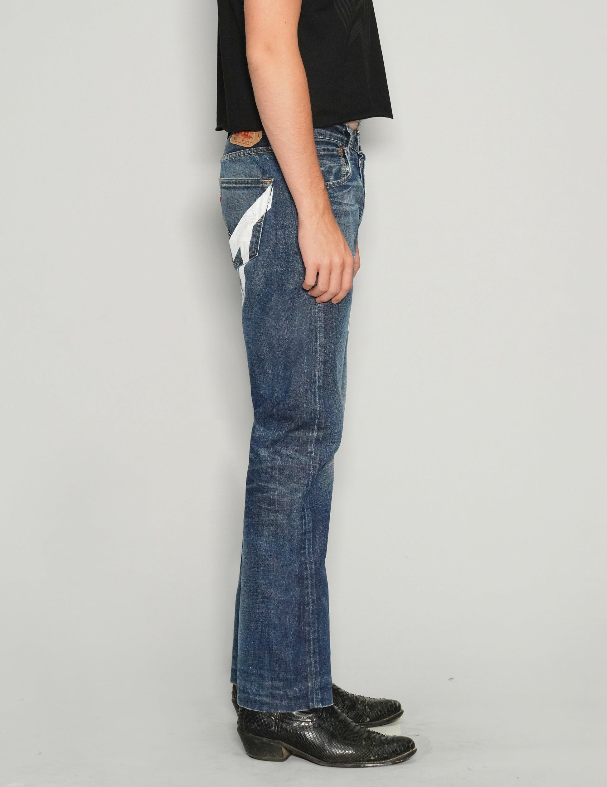 Saint Vintage Blue Jeans with Custom Rock and Roll Print