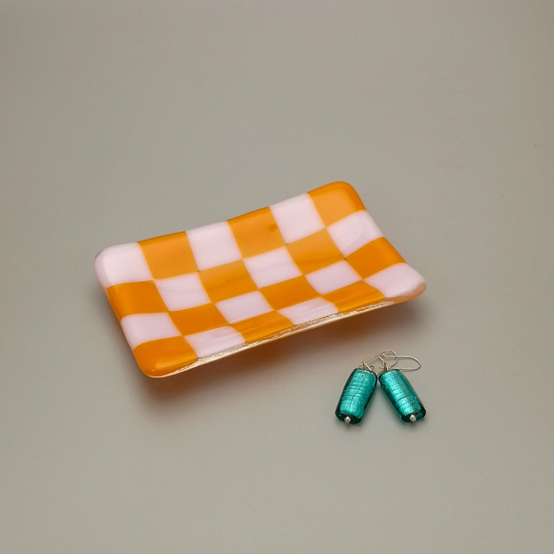 Chequered Dual Coloured Small Glass Tray 12x7cm