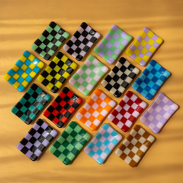 Chequered Dual Coloured Small Glass Tray 12x7cm