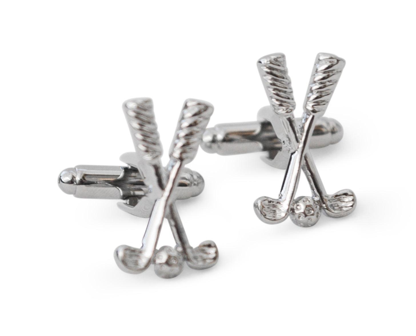 Silver Golf Clubs and Ball Cufflinks