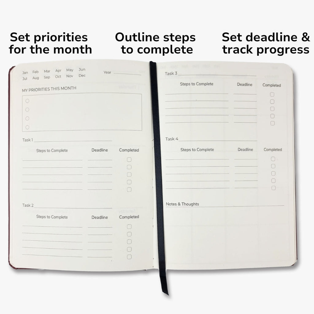 Undated Yearly Productivity Planner in Red