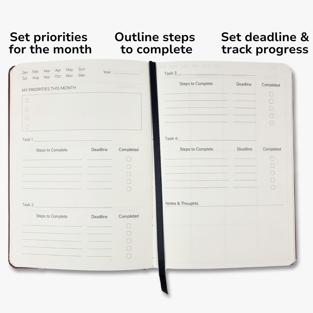Undated Yearly Productivity Planner in Red