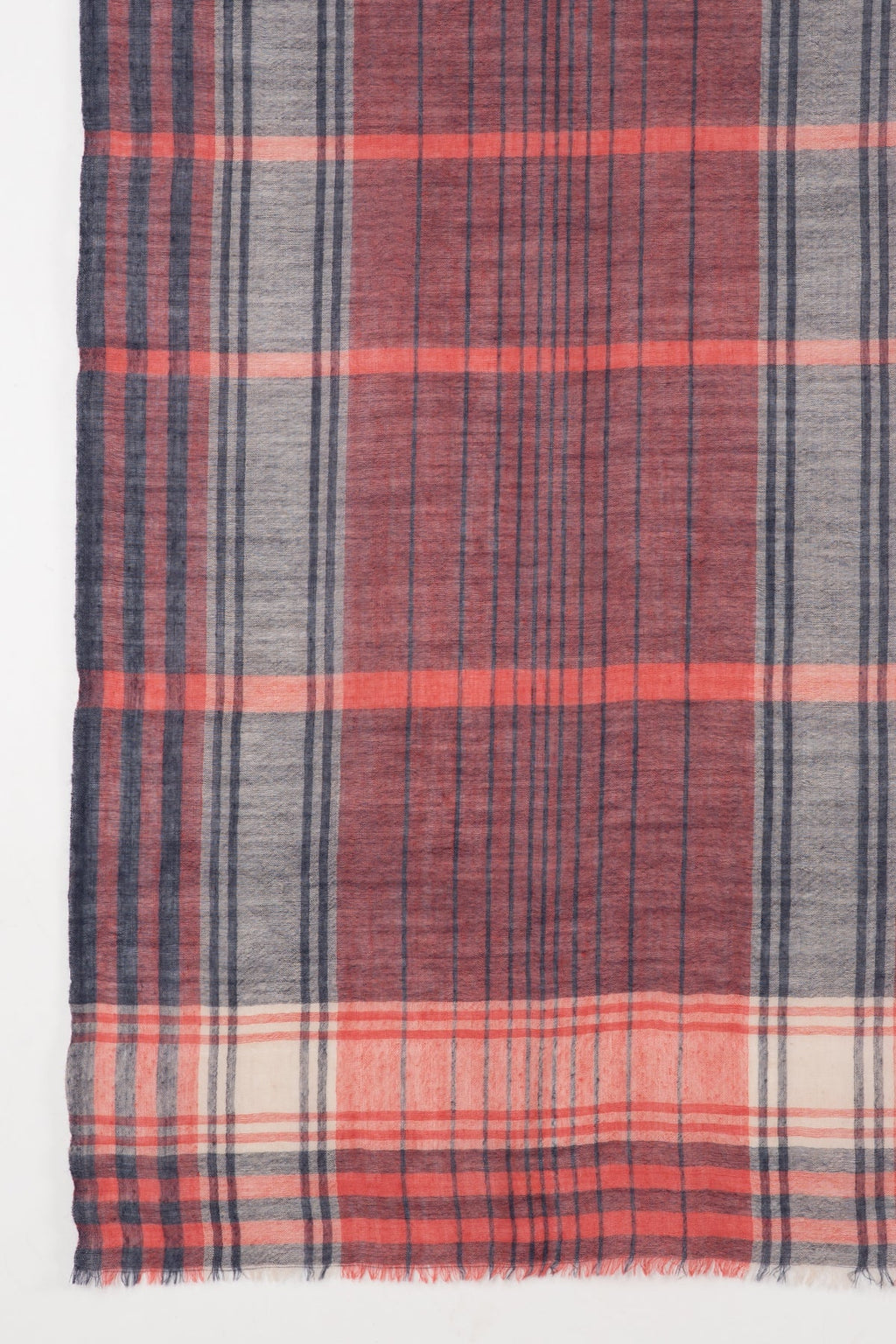 Merino Wool Scarf in Fuchsia Pink and Navy Check Stripes