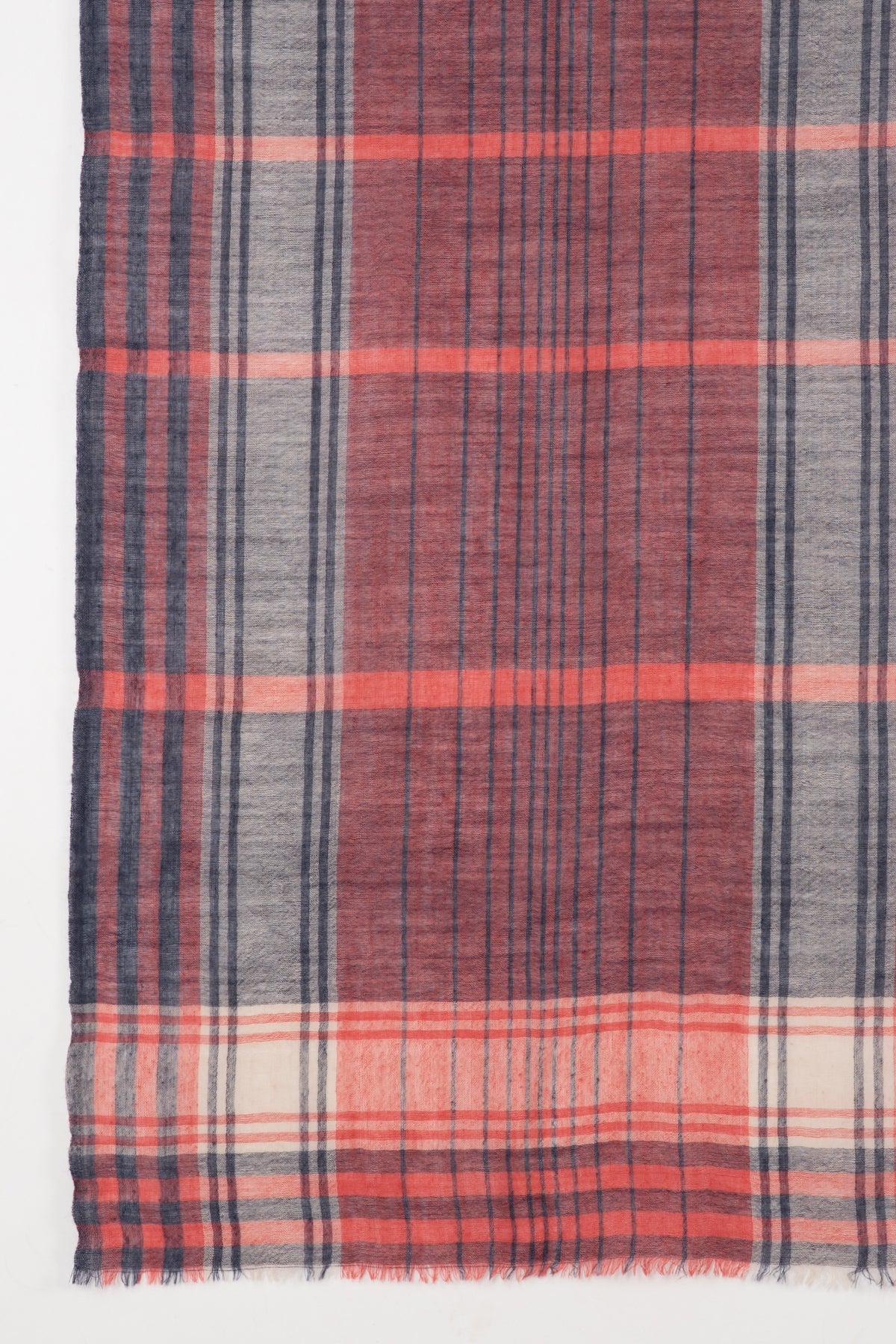 Merino Wool Scarf in Fuchsia Pink and Navy Check Stripes