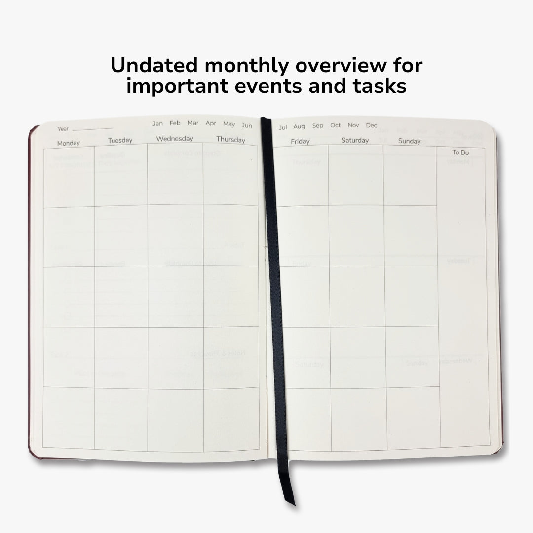 Undated Yearly Productivity Planner in Blue