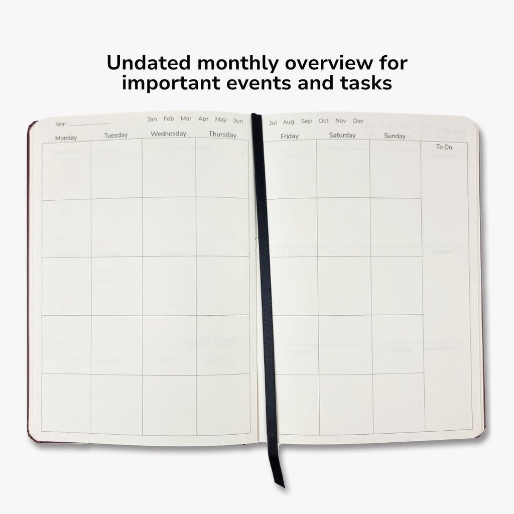 Undated Yearly Productivity Planner in Red