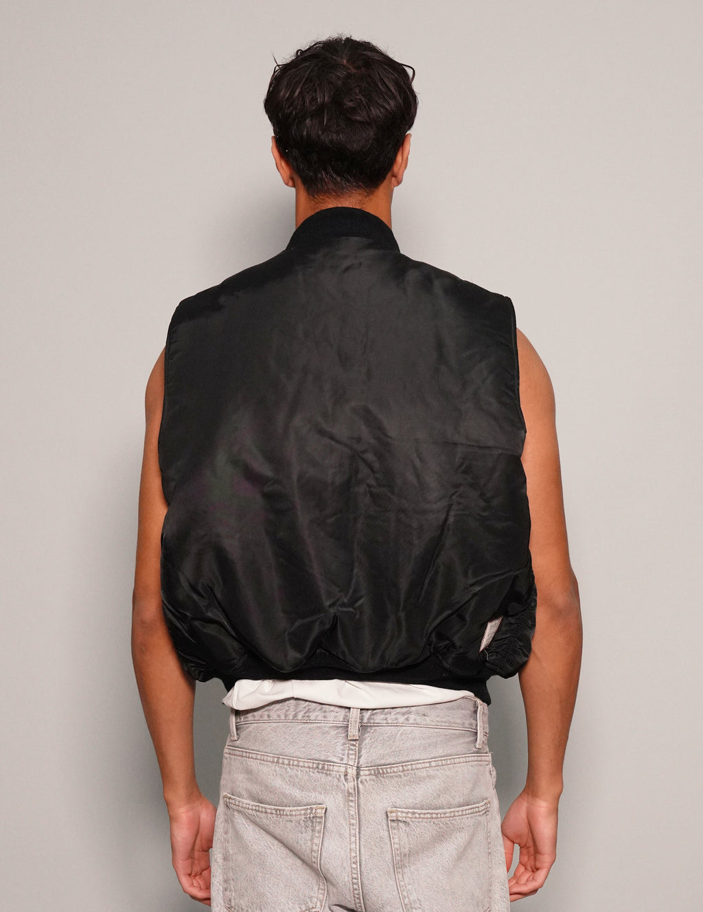 Vintage Black Bomber Gilet with Reversible Orange Lining