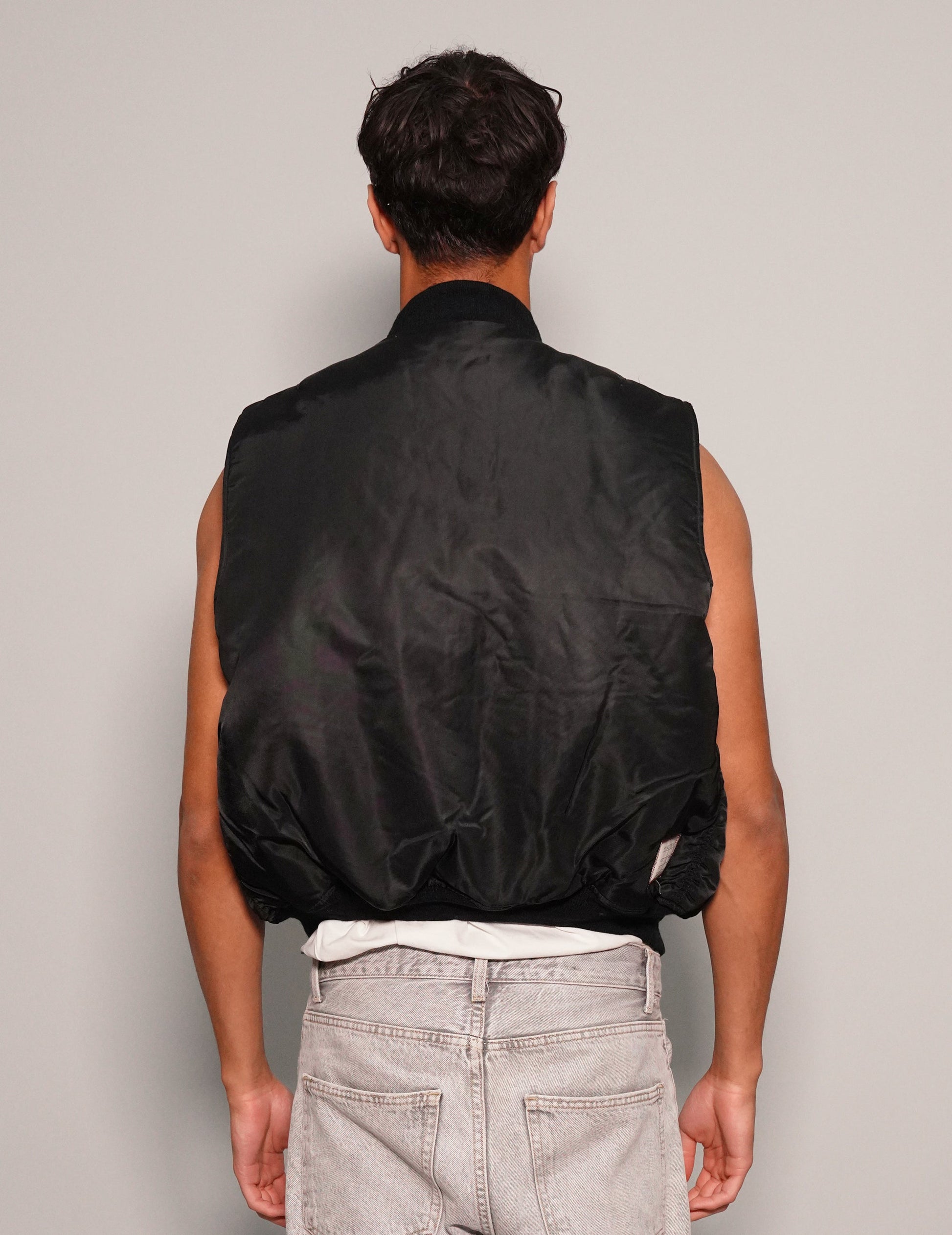 Vintage Black Bomber Gilet with Reversible Orange Lining