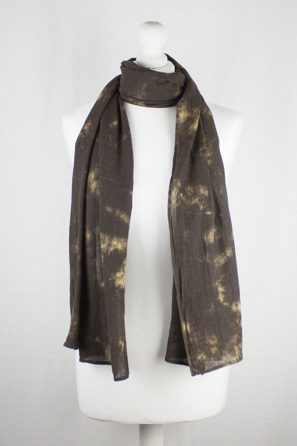 Tie Dye Print Herringbone Weave Cotton Scarf in Brown and Yellow