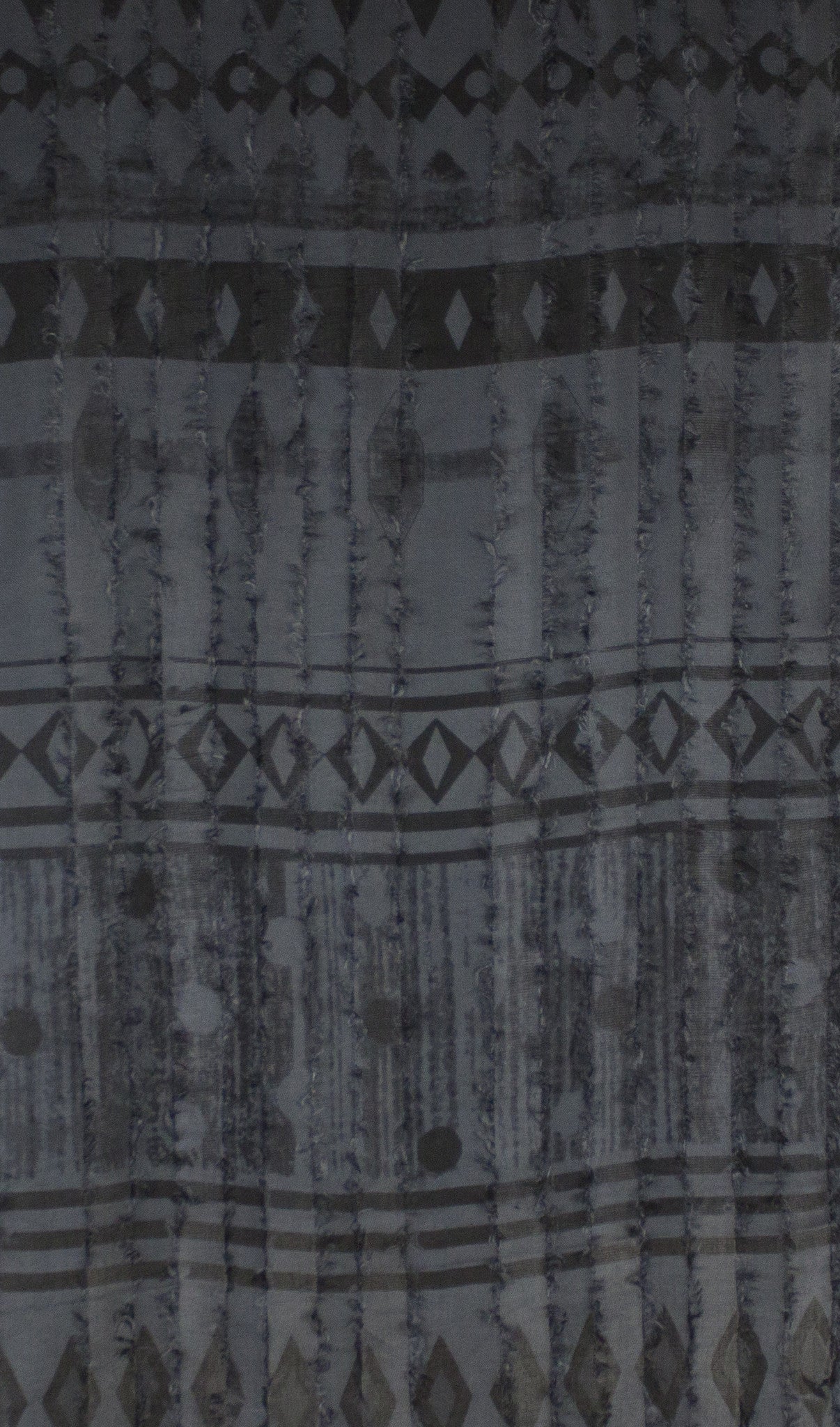 Frayed Stripes Block Printed Viscose Scarf in Grey Black