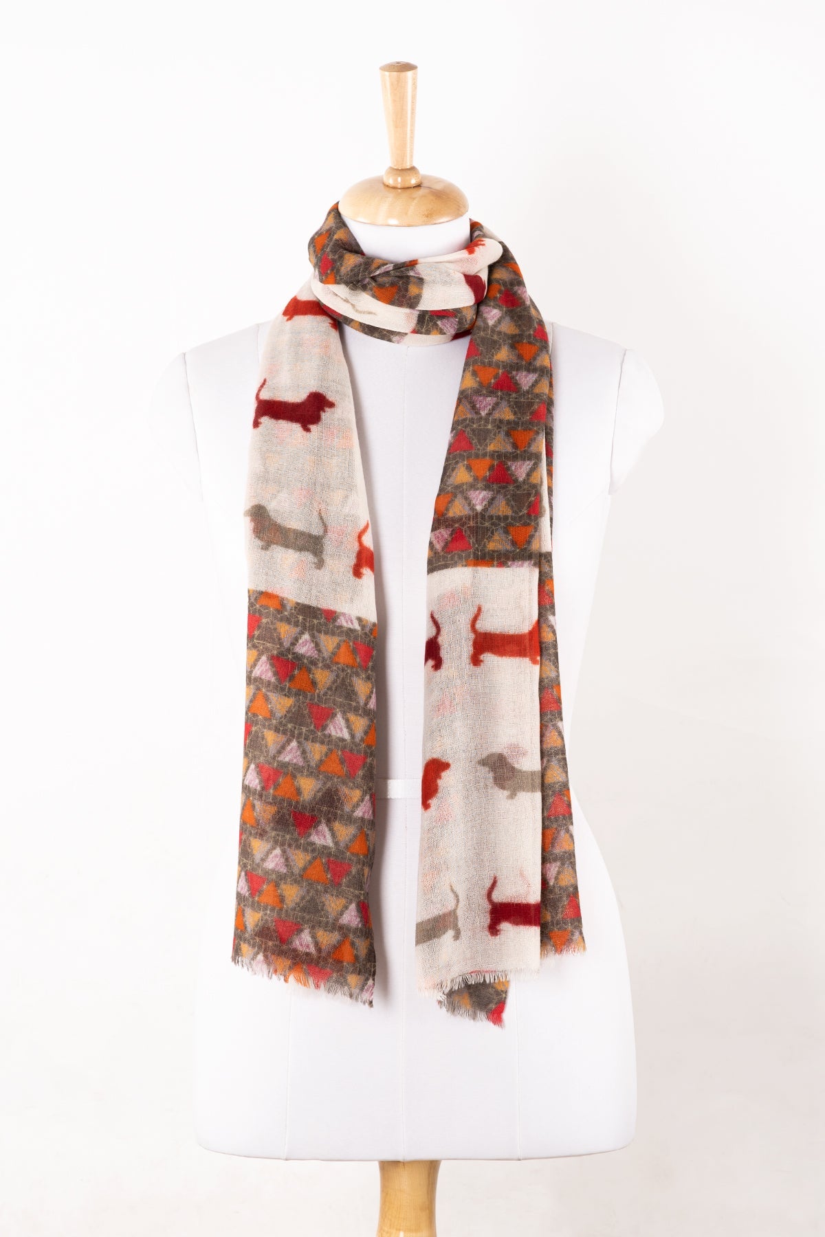 White Merino Wool Scarf with Dog and Triangle Patches