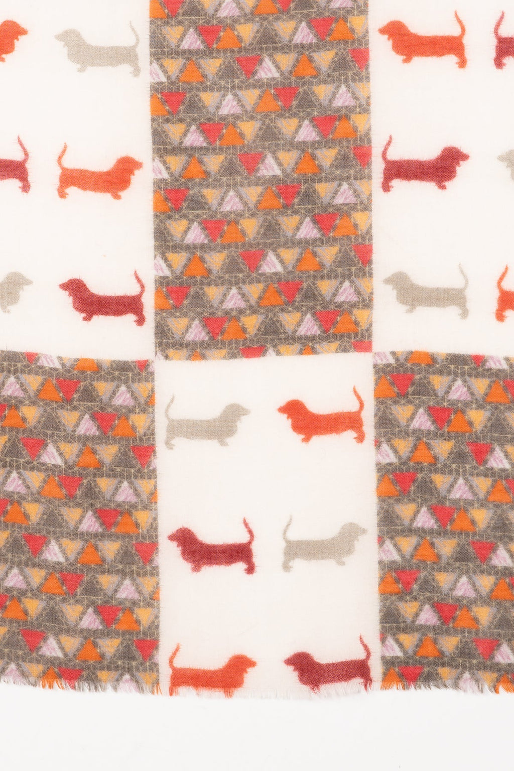 White Merino Wool Scarf with Dog and Triangle Patches