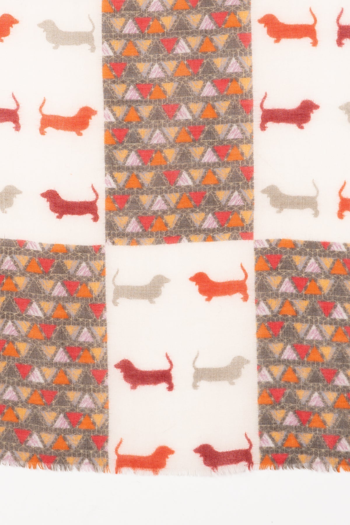 White Merino Wool Scarf with Dog and Triangle Patches