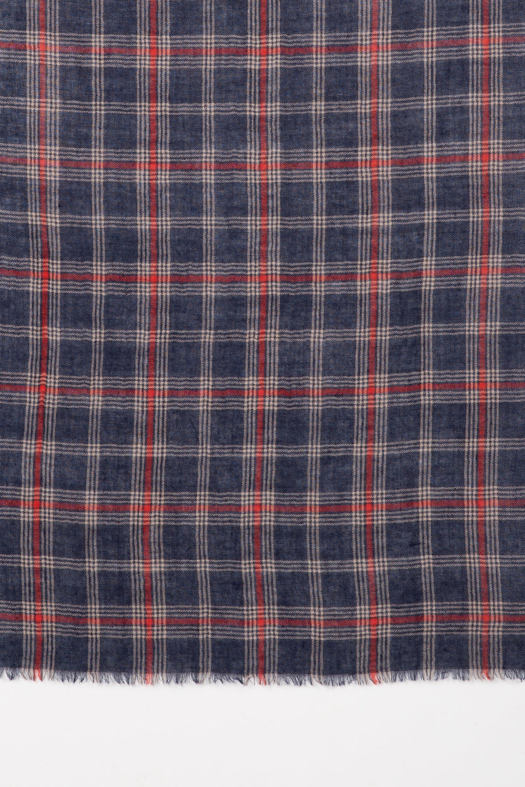 Navy Red Check Merino Wool Scarf Large