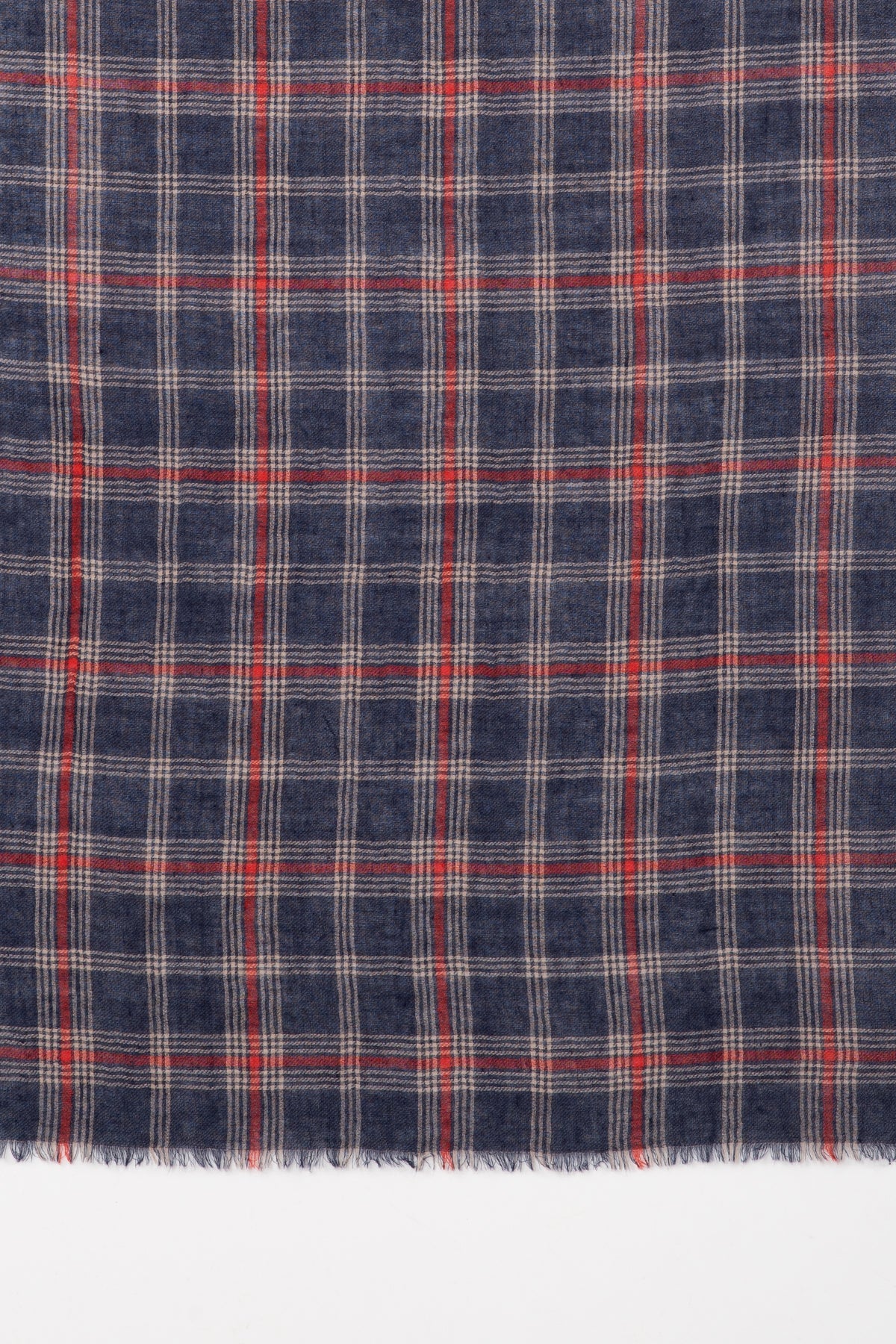 Navy Red Check Merino Wool Scarf Large