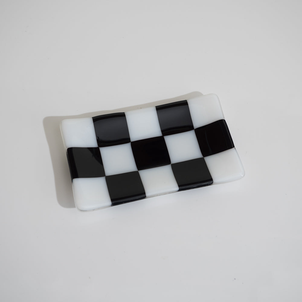 Chequered White and Colour Medium Glass Tray
