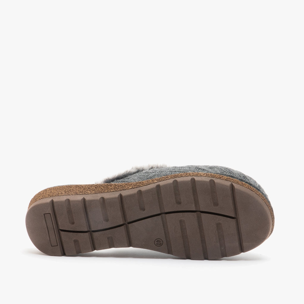 Womens Wool Mule Slippers Grey Comfort